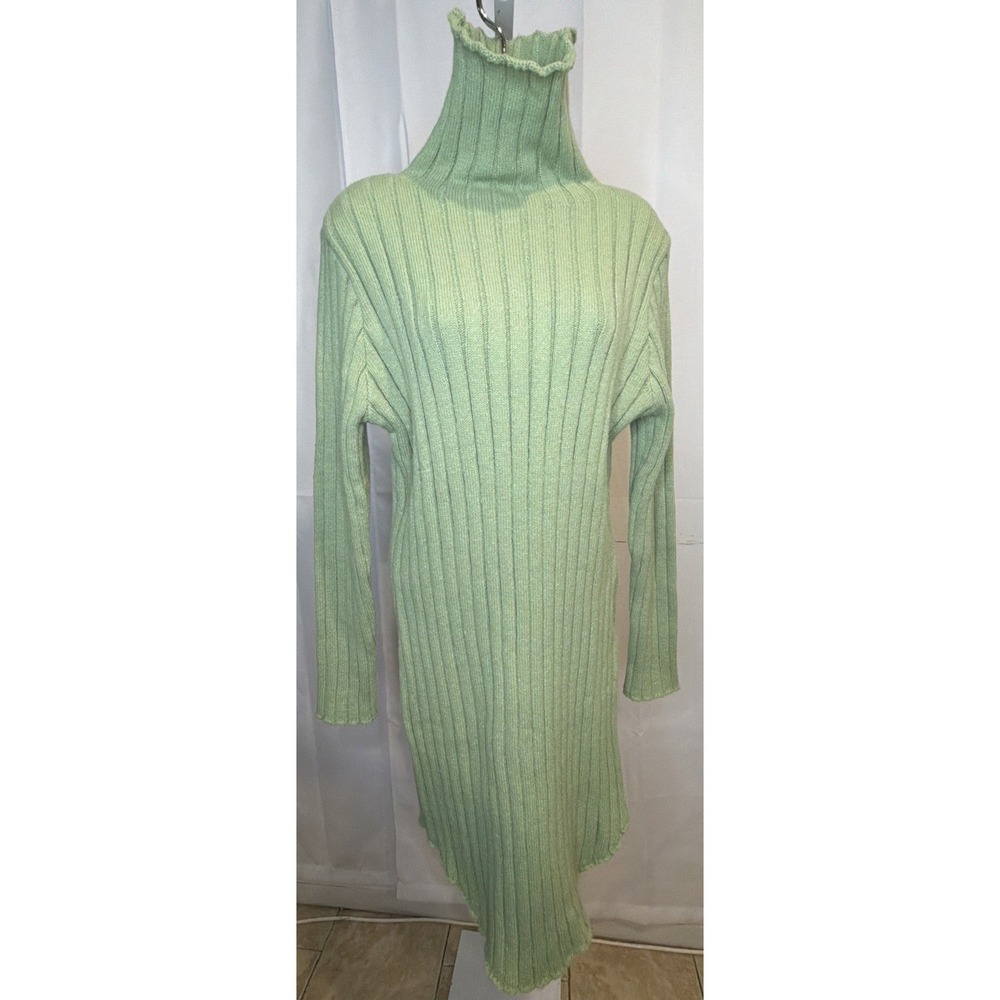 Womens XL Sage Green Ribbed Knit Turtleneck Sweater Dress New